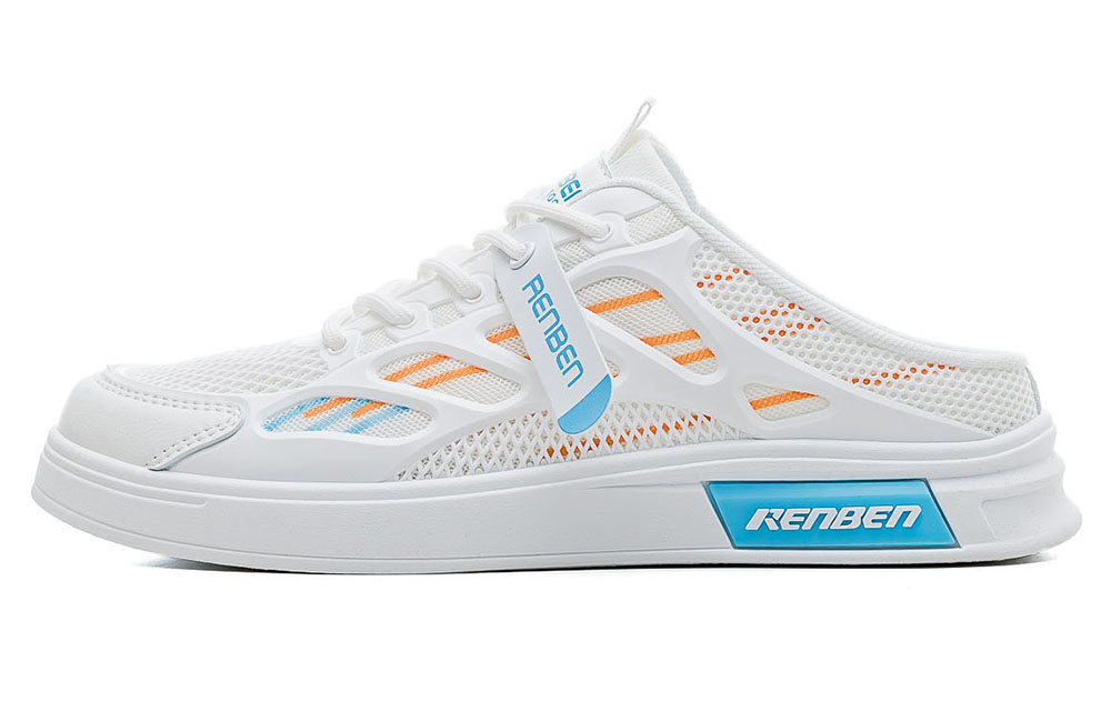 Ренбен Мужские тапочки с закрытым носком бело-сине-оранжевые 
Ренбен Мужские тапочки с закрытым носком бело-сине-оранжевые
