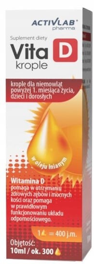 ActivLab, Vita D Витамин D, капли с льняным маслом, 10 мл
ActivLab, Vita D Витамин D, капли с льняным маслом, 10 мл