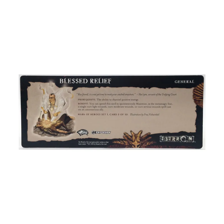 Набор 1 для ролевой игры «Знак героев» — карта 5 из 10, Благословенный рельеф, Eberron (d20) 
Набор 1 для ролевой игры «Знак героев» — карта 5 из 10, Благословенный рельеф, Eberron (d20)