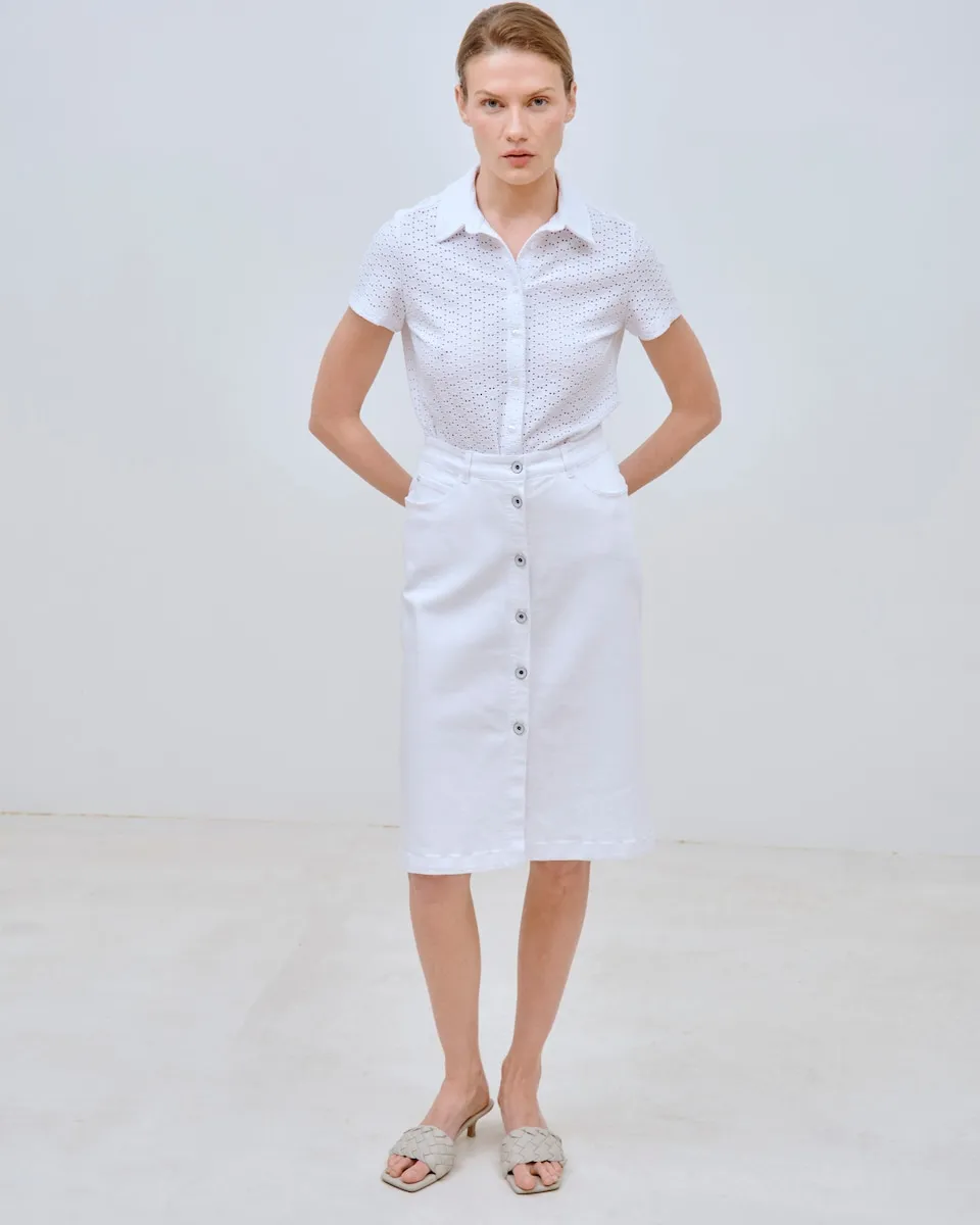 Женская рубашка с ажуром и разрезами по бокам Lasserre, белый
Женская рубашка с ажуром и разрезами по бокам Lasserre, белый