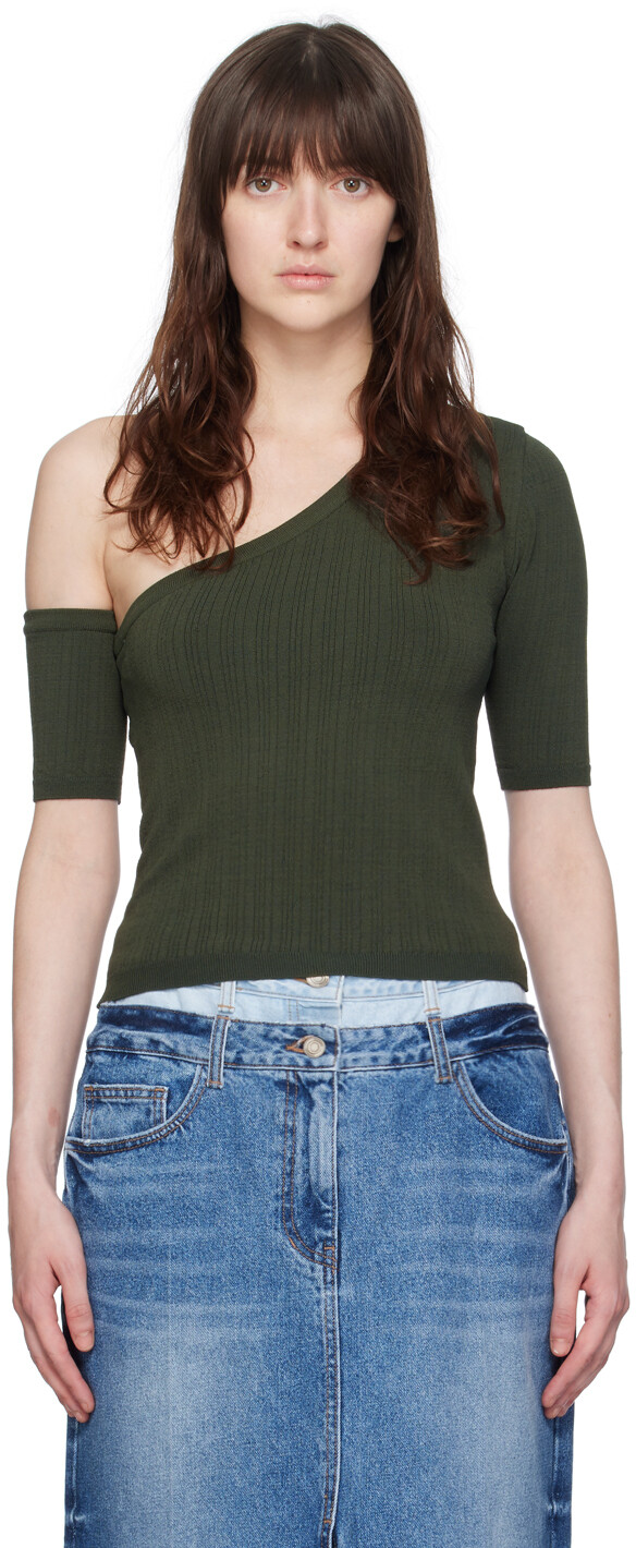 Зеленая футболка на одно плечо Juun.J
Зеленая футболка на одно плечо Juun.J