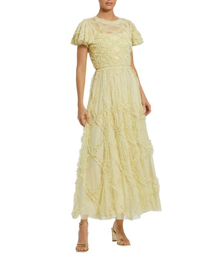 Платье с высокой горловиной и мелкой рюшей в сетчатом гороховом принте Mac Duggal, желтый
Платье с высокой горловиной и мелкой рюшей в сетчатом гороховом принте Mac Duggal, желтый