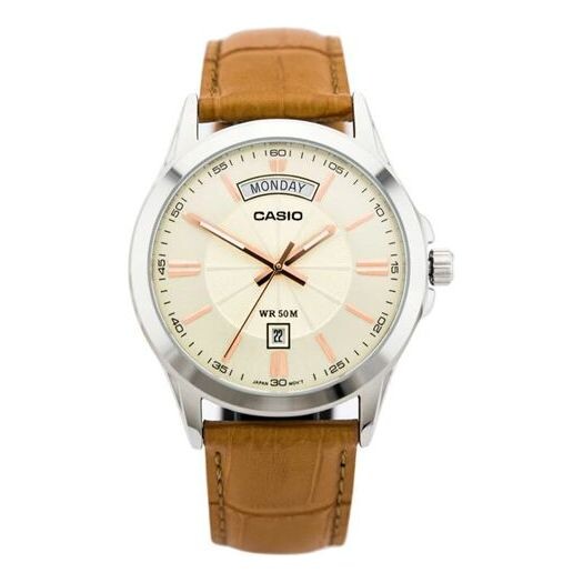 Часы CASIO Sportses Business es Creamy/Brown Quartz Waterproof Unisex Mens Gold Analog, желтый 
Часы CASIO Sportses Business es Creamy/Brown Quartz Waterproof Unisex Mens Gold Analog, желтый
