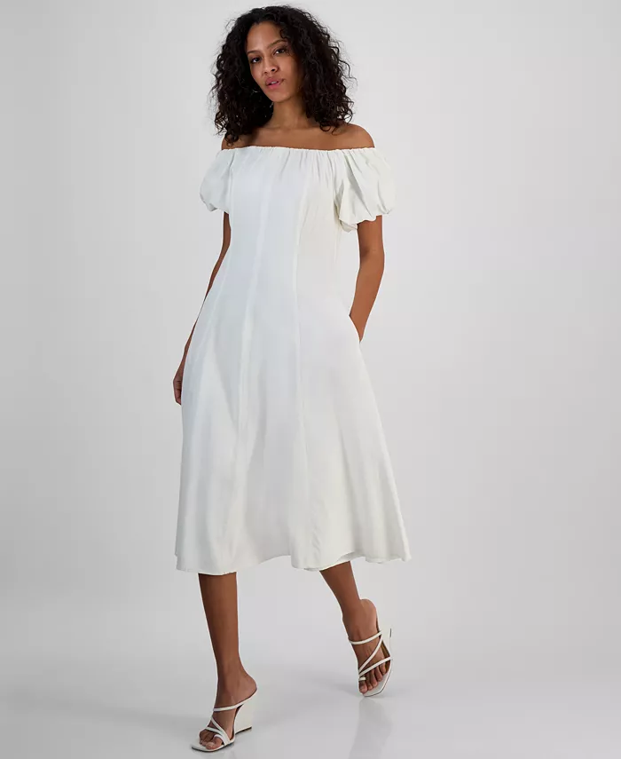 Женское платье с открытыми плечами, пышными рукавами и силуэтом А-силуэта Sam Edelman, белый
Женское платье с открытыми плечами, пышными рукавами и силуэтом А-силуэта Sam Edelman, белый