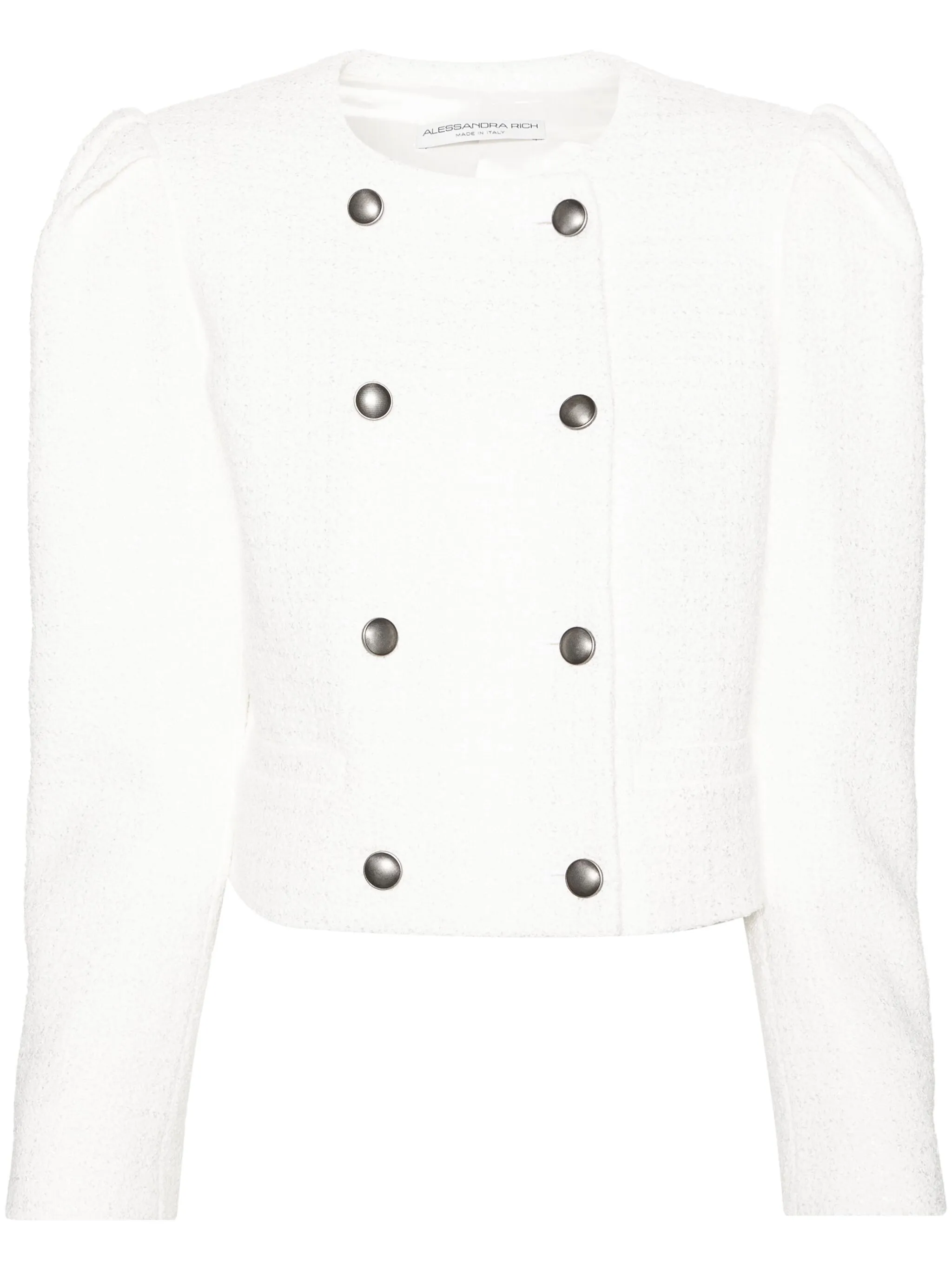 Двубортный жакет из ткани букле Alessandra Rich, белый
Двубортный жакет из ткани букле Alessandra Rich, белый