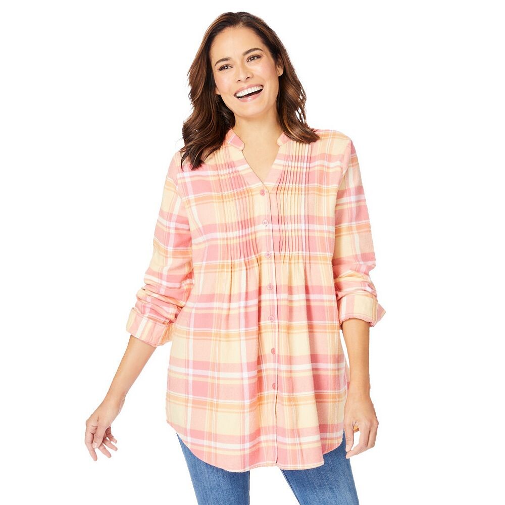 Женщина в женской фланелевой рубашке больших размеров с защипами Woman Within, цвет Sweet Coral Plaid
Женщина в женской фланелевой рубашке больших размеров с защипами Woman Within, цвет Sweet Coral Plaid