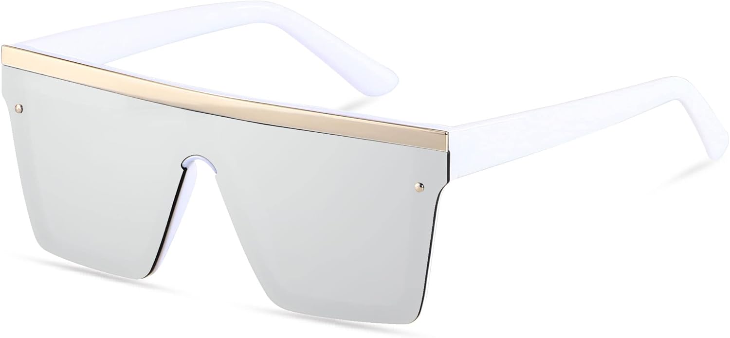 Солнцезащитные очки LYZOIT квадратной формы большого размера для женщин и мужчин, с плоской верхней частью, модные, с большой защитой от УФ-излучения, без оправы, (New Cool Design) White
Солнцезащитные очки LYZOIT квадратной формы большого размера для женщин и мужчин, с плоской верхней частью, модные, с большой защитой от УФ-излучения, без оправы, (New Cool Design) White