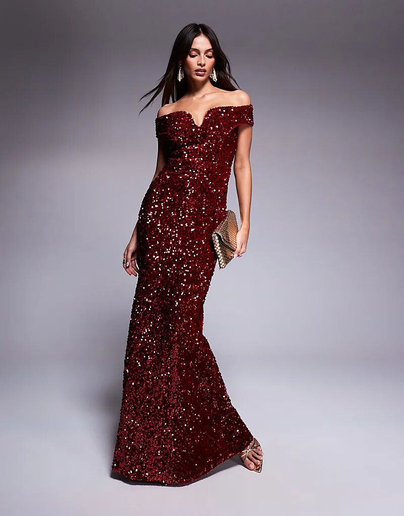 Вечернее макси-платье Goddiva из бархата с пайетками красного цвета
Вечернее макси-платье Goddiva из бархата с пайетками красного цвета