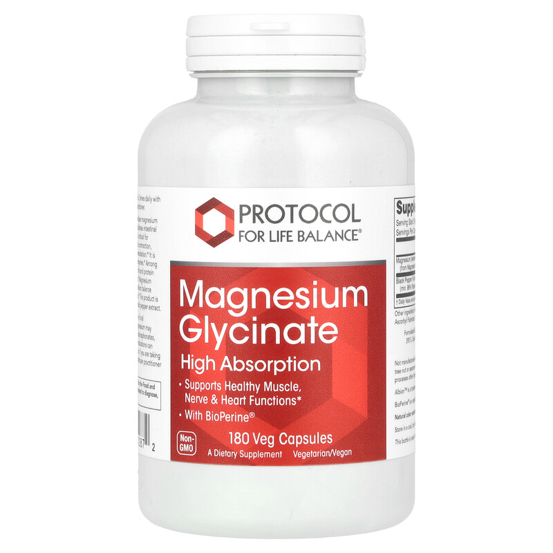 Protocol for Life Balance, Magnesium Glycinate, High Absorption, 180 Veg Capsules
Protocol for Life Balance, Magnesium Glycinate, High Absorption, 180 Veg Capsules