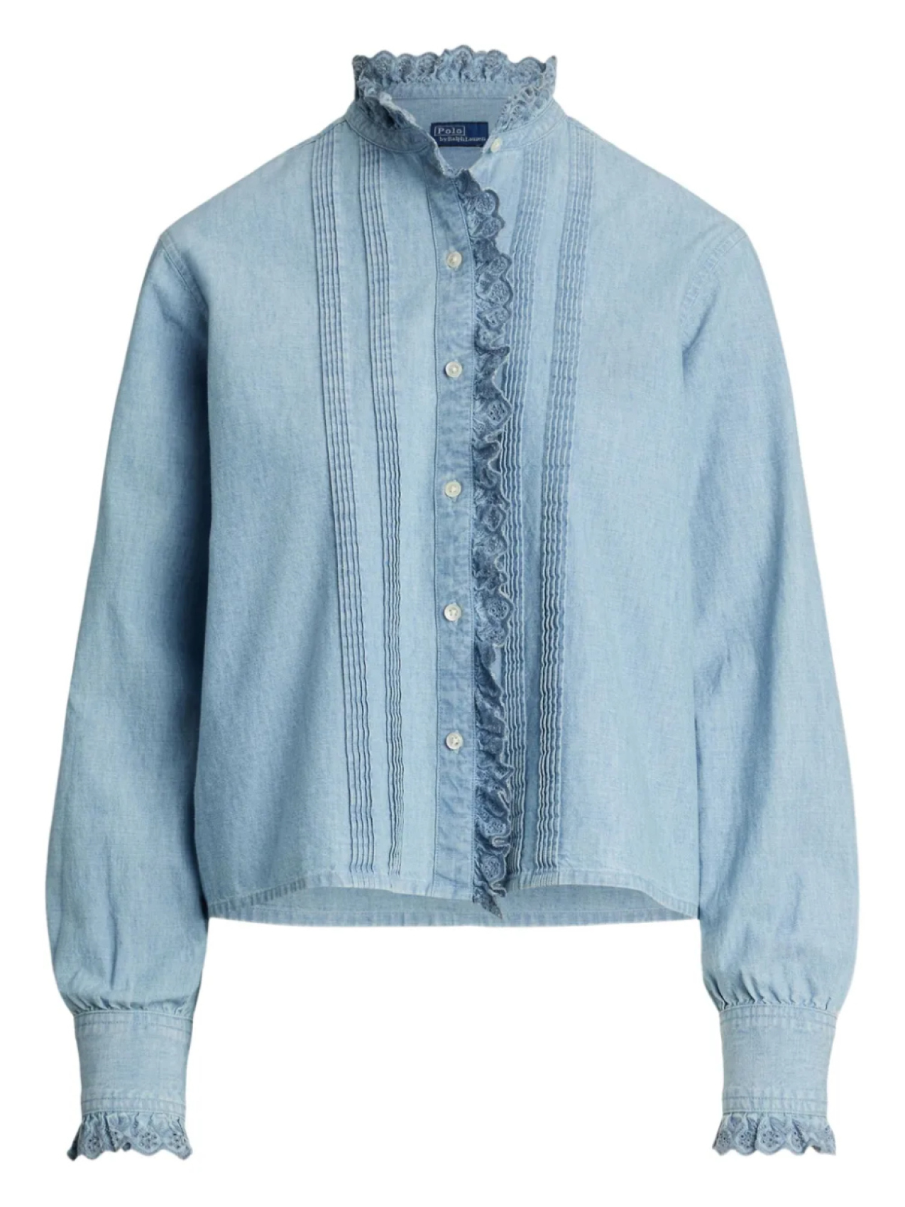 Polo Ralph Lauren джинсовая рубашка с оборками, синий 
Polo Ralph Lauren джинсовая рубашка с оборками, синий