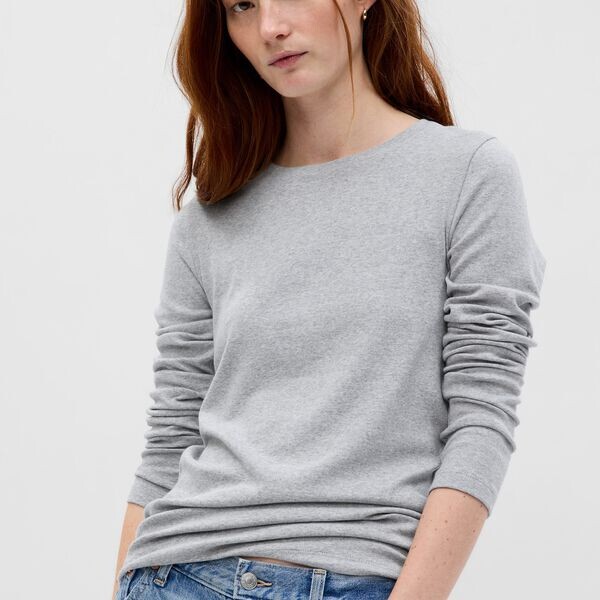 Футболка с длинными рукавами из хлопка и модала Gap, серый 
Футболка с длинными рукавами из хлопка и модала Gap, серый