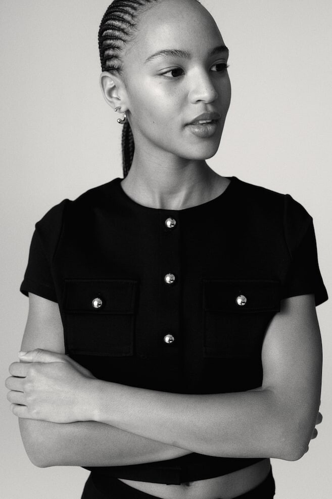 Топ из вафельного джерси H&M, черный
Топ из вафельного джерси H&M, черный