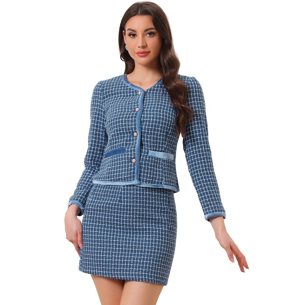 Комплекты женской одежды: комплекты из короткого пиджака и юбки из твида в клетку ALLEGRA K, синий
Комплекты женской одежды: комплекты из короткого пиджака и юбки из твида в клетку ALLEGRA K, синий
