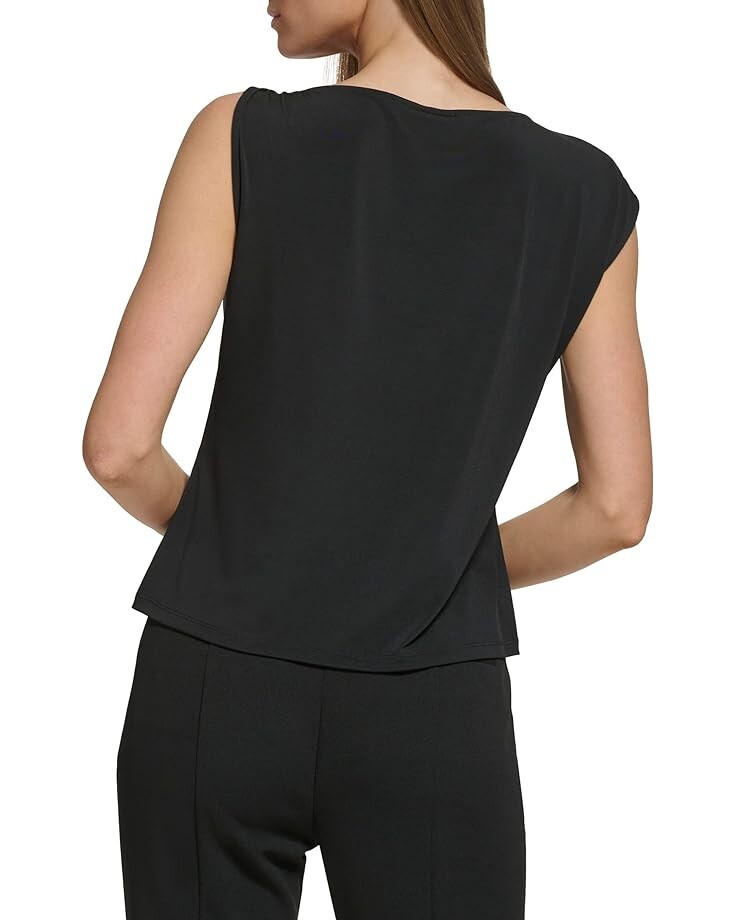 Футболка DKNY Cap Sleeve Twist Shoulder Tee, черный 
Футболка DKNY Cap Sleeve Twist Shoulder Tee, черный