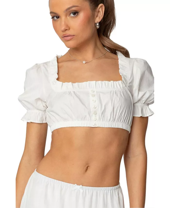 Женский укороченный топ Lenora с рукавами-фонариками Edikted, белый 
Женский укороченный топ Lenora с рукавами-фонариками Edikted, белый