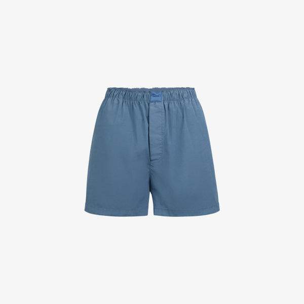 Боксеры Skims из хлопкового поплина с логотипом-нашивкой, серо-голубой 
Боксеры Skims из хлопкового поплина с логотипом-нашивкой, серо-голубой