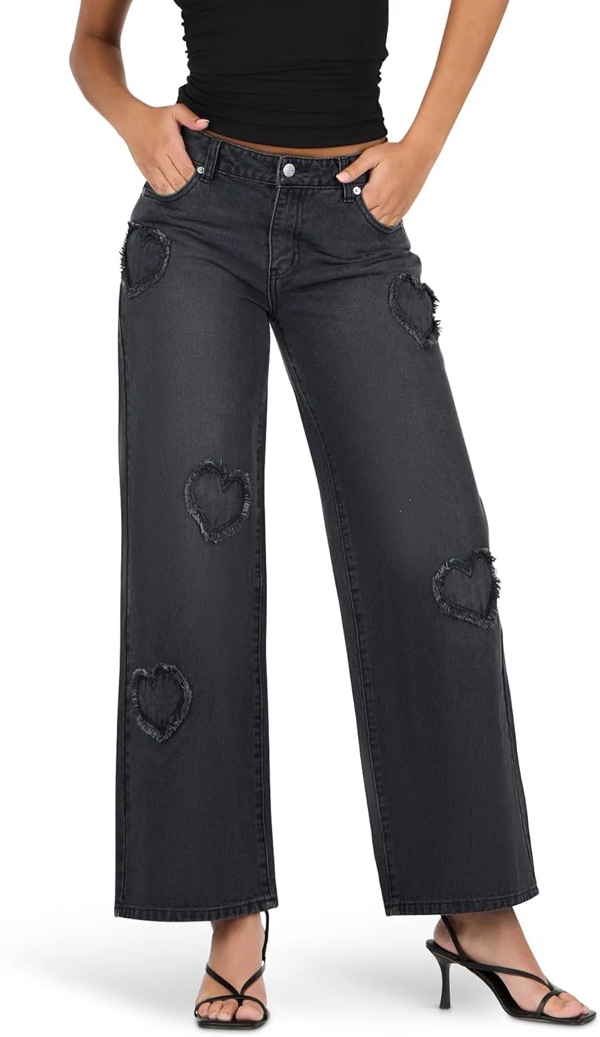 Forever 21 женские джинсы с низкой посадкой и широкими штанинами, детали в виде сердечек
Forever 21 женские джинсы с низкой посадкой и широкими штанинами, детали в виде сердечек