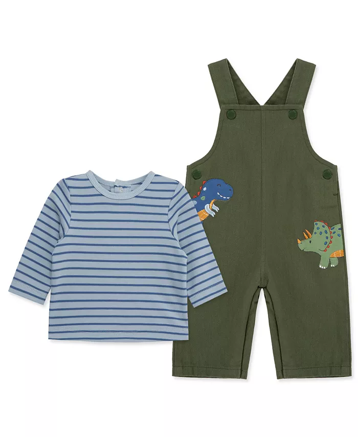 Комплект из хлопковой полосатой футболки и комбинезона с динозавром для мальчиков Little Me, зеленый
Комплект из хлопковой полосатой футболки и комбинезона с динозавром для мальчиков Little Me, зеленый