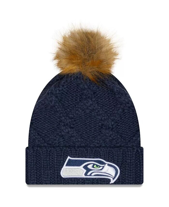 Женская темно-синяя роскошная вязаная шапка с манжетами и помпоном для колледжа Сиэтл Сихокс New Era, синий 
Женская темно-синяя роскошная вязаная шапка с манжетами и помпоном для колледжа Сиэтл Сихокс New Era, синий