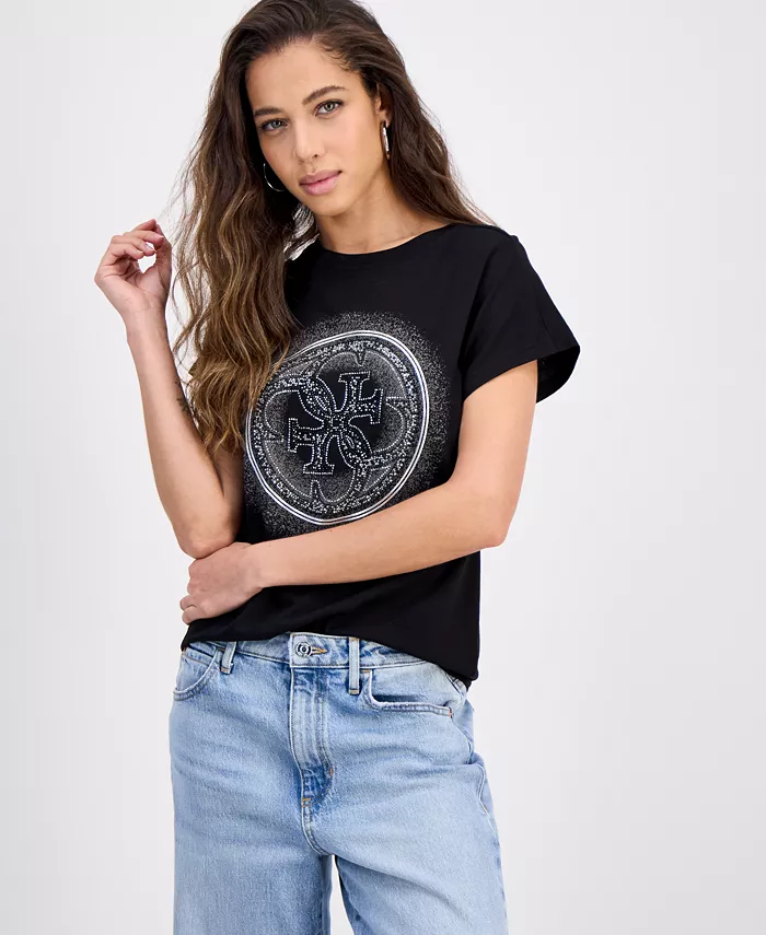 Женская хлопковая футболка с коротким рукавом и круглым вырезом 4G Hotfix GUESS, черный
Женская хлопковая футболка с коротким рукавом и круглым вырезом 4G Hotfix GUESS, черный