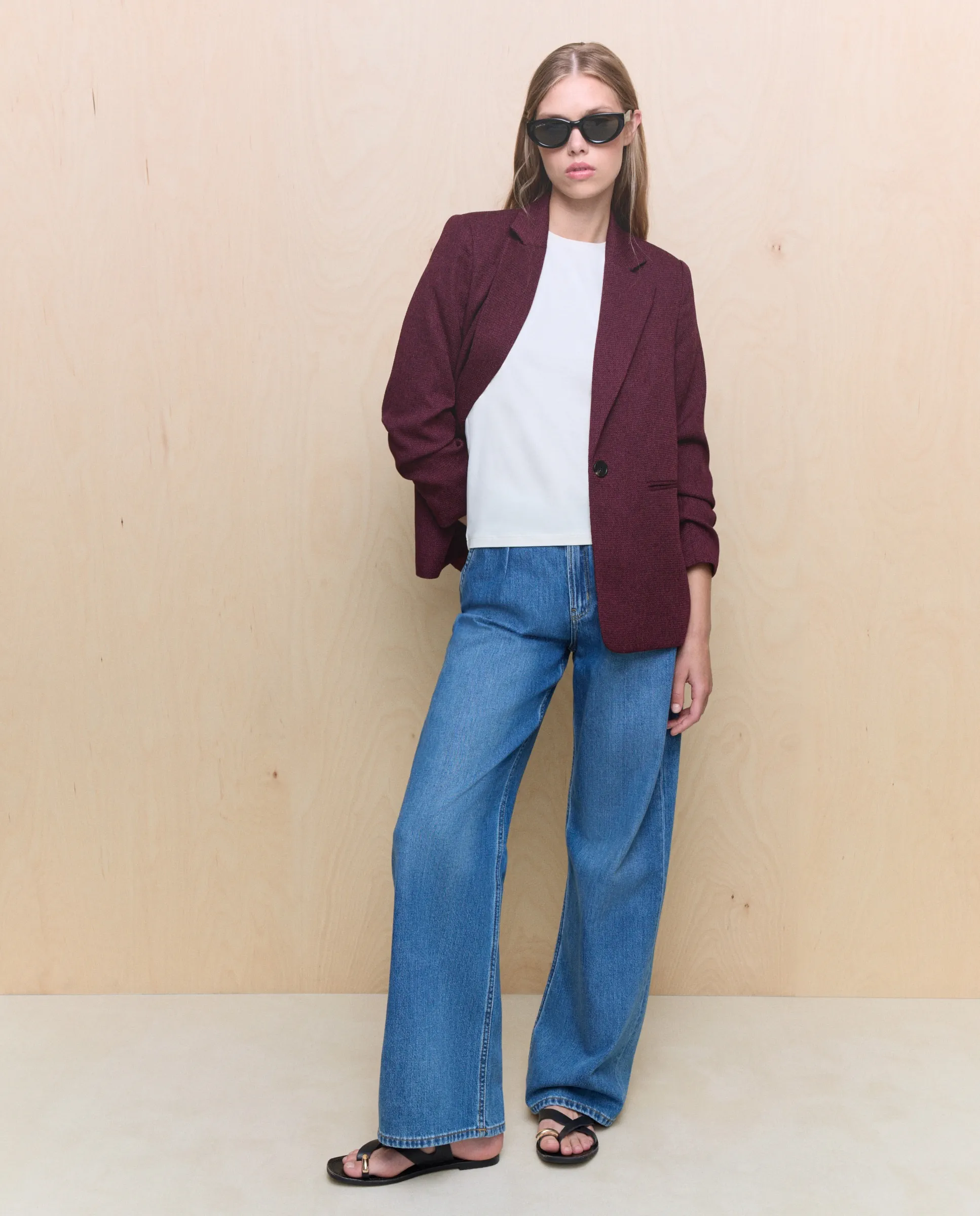 Женский блейзер с длинными рукавами и буфами Easy Wear, бордовый 
Женский блейзер с длинными рукавами и буфами Easy Wear, бордовый