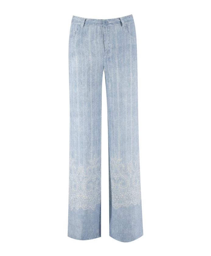 Полосатые льняные брюки с кружевной отделкой Ermanno Scervino, синий
Полосатые льняные брюки с кружевной отделкой Ermanno Scervino, синий