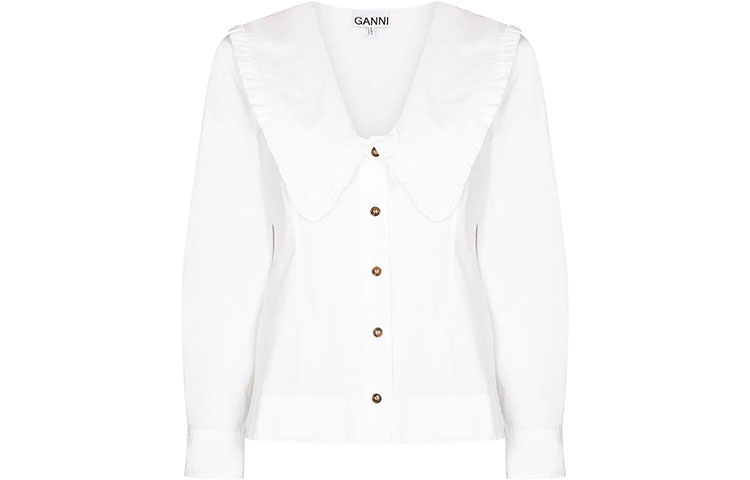 Поплиновая блузка с V-образным вырезом GANNI, белый
Поплиновая блузка с V-образным вырезом GANNI, белый