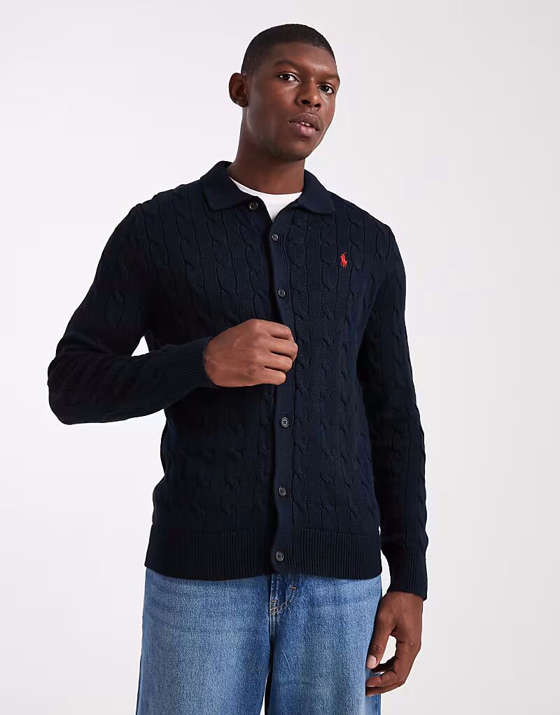 Хлопковый кардиган-поло с логотипом, темно-синий Polo Ralph Lauren
Хлопковый кардиган-поло с логотипом, темно-синий Polo Ralph Lauren