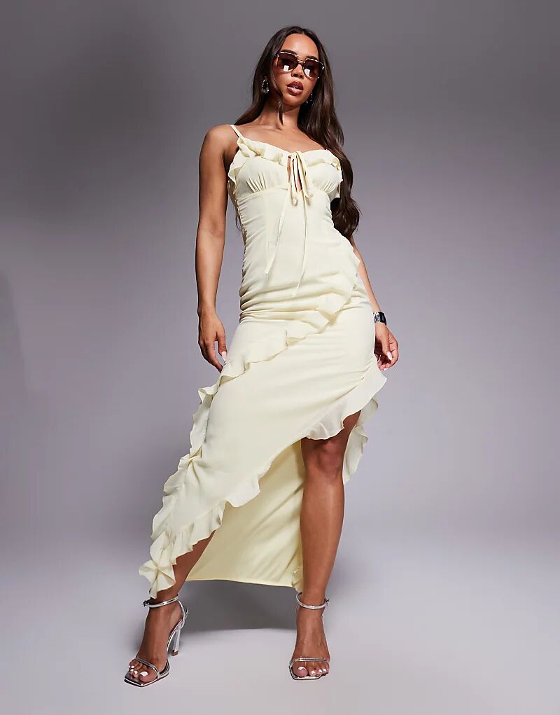 Длинное платье Missy Empire с асимметричным подолом, оборками и боковыми разрезами желтого цвета Missyempire
Длинное платье Missy Empire с асимметричным подолом, оборками и боковыми разрезами желтого цвета Missyempire