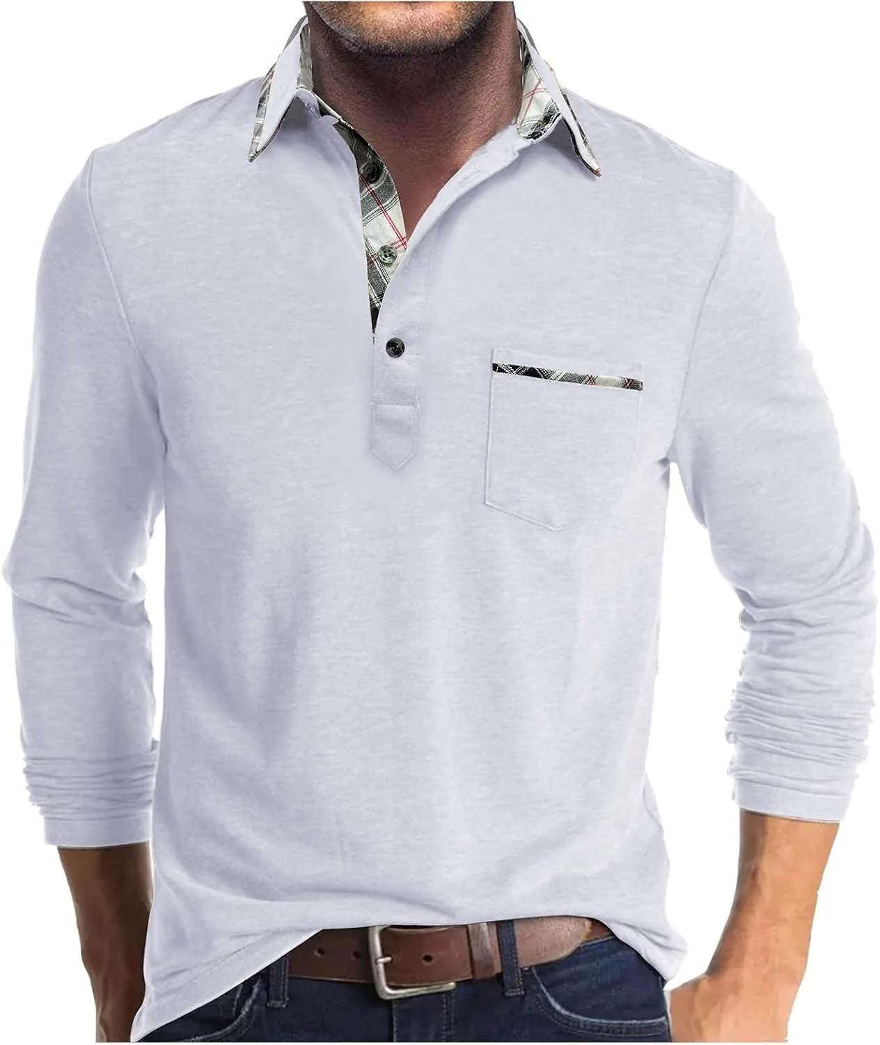 Мужская рубашка с воротником, длинный рукав, карман
Мужская рубашка с воротником, длинный рукав, карман