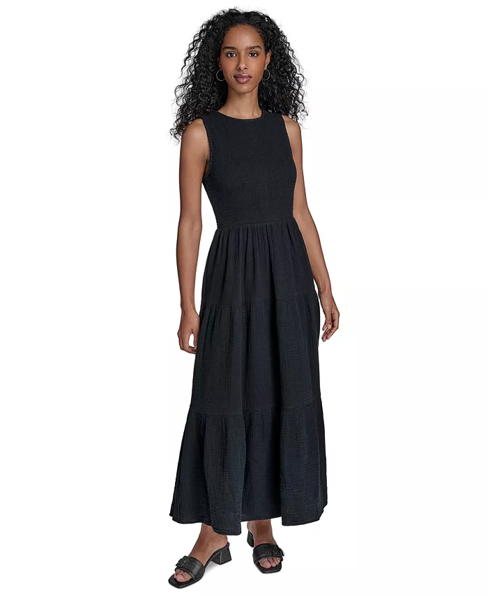 Женское хлопковое платье макси с присборенными ярусами Calvin Klein, черный
Женское хлопковое платье макси с присборенными ярусами Calvin Klein, черный
