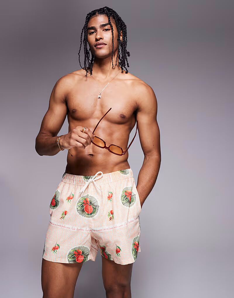 Короткие шорты для плавания ASOS DESIGN с рисунком фруктов в оранжевом цвете
Короткие шорты для плавания ASOS DESIGN с рисунком фруктов в оранжевом цвете