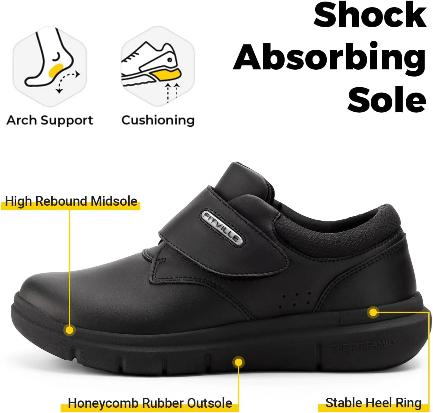 Мужские диабетические туфли FitVille, очень широкие, удобные кожаные ходовые туфли с липучкой, ортопедические кроссовки для отеков и опухших ног, черный
Мужские диабетические туфли FitVille, очень широкие, удобные кожаные ходовые туфли с липучкой, ортопедические кроссовки для отеков и опухших ног, черный