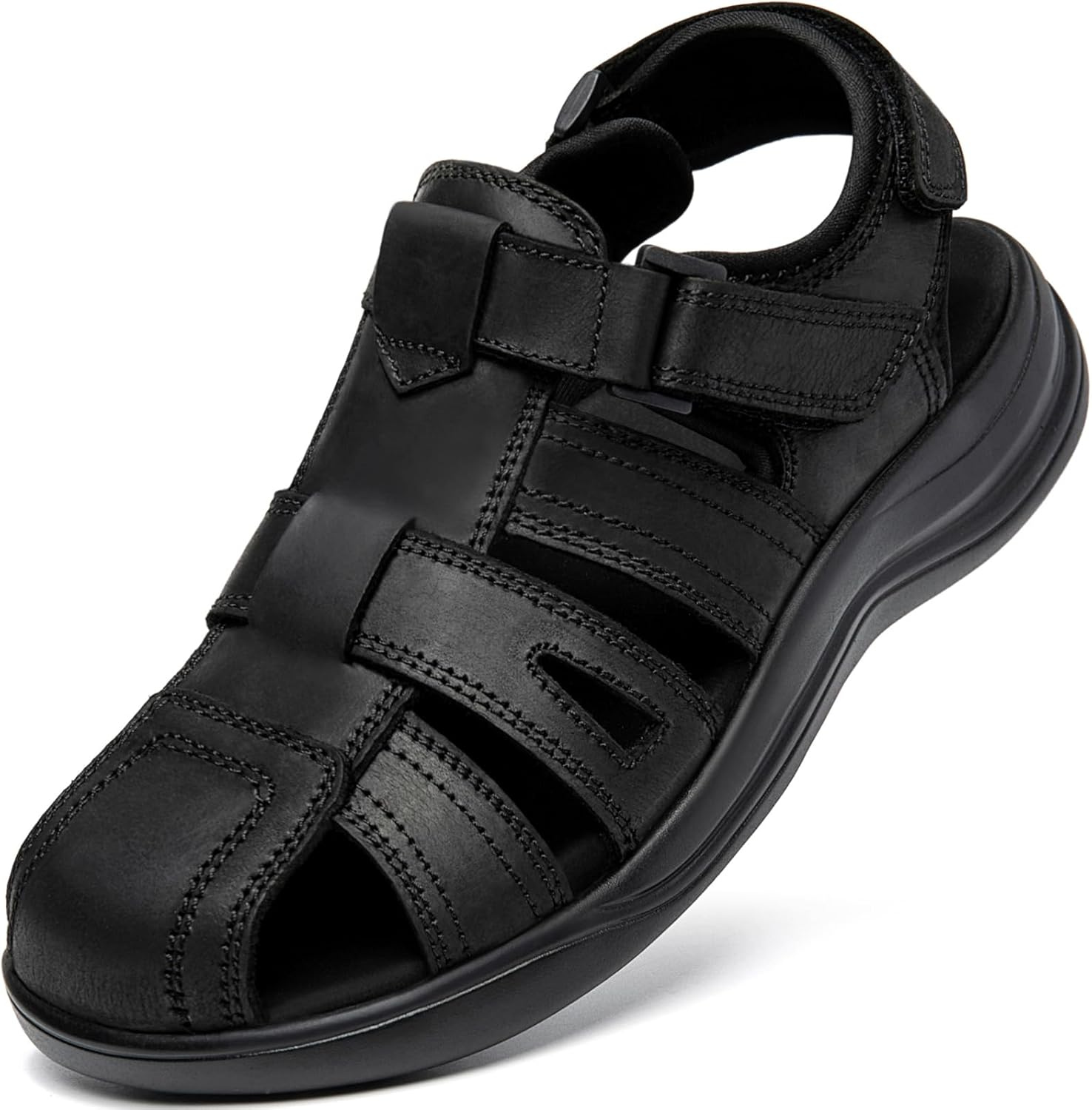 Мужские кожаные сандалии для рыбаков с закрытым носком, для прогулок, повседневного и спортивного использования, с амортизирующей стелькой из пены с эффектом памяти, летние, уличные, регулируемые и удобные Boveshorn, черный
Мужские кожаные сандалии для рыбаков с закрытым носком, для прогулок, повседневного и спортивного использования, с амортизирующей стелькой из пены с эффектом памяти, летние, уличные, регулируемые и удобные Boveshorn, черный