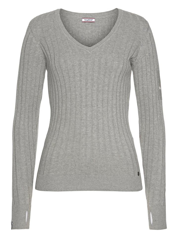 Свитер с V-образным вырезом из светло-серого меланжа Kangaroos
Свитер с V-образным вырезом из светло-серого меланжа Kangaroos