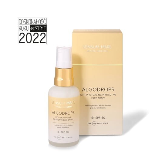Инновационные защитные капли от фотостарения SPF 50 UVB UVA PA++++ HEV/IR ALGODROPS, Sensum Mare
Инновационные защитные капли от фотостарения SPF 50 UVB UVA PA++++ HEV/IR ALGODROPS, Sensum Mare