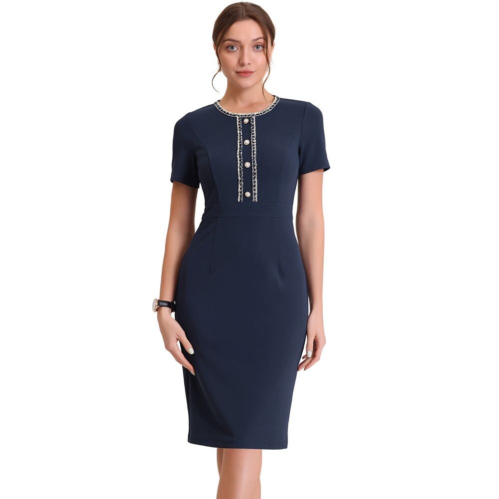 Женские деловые платья-футляры с твидовой отделкой и круглым вырезом и короткими рукавами ALLEGRA K, цвет Navy Blue
Женские деловые платья-футляры с твидовой отделкой и круглым вырезом и короткими рукавами ALLEGRA K, цвет Navy Blue