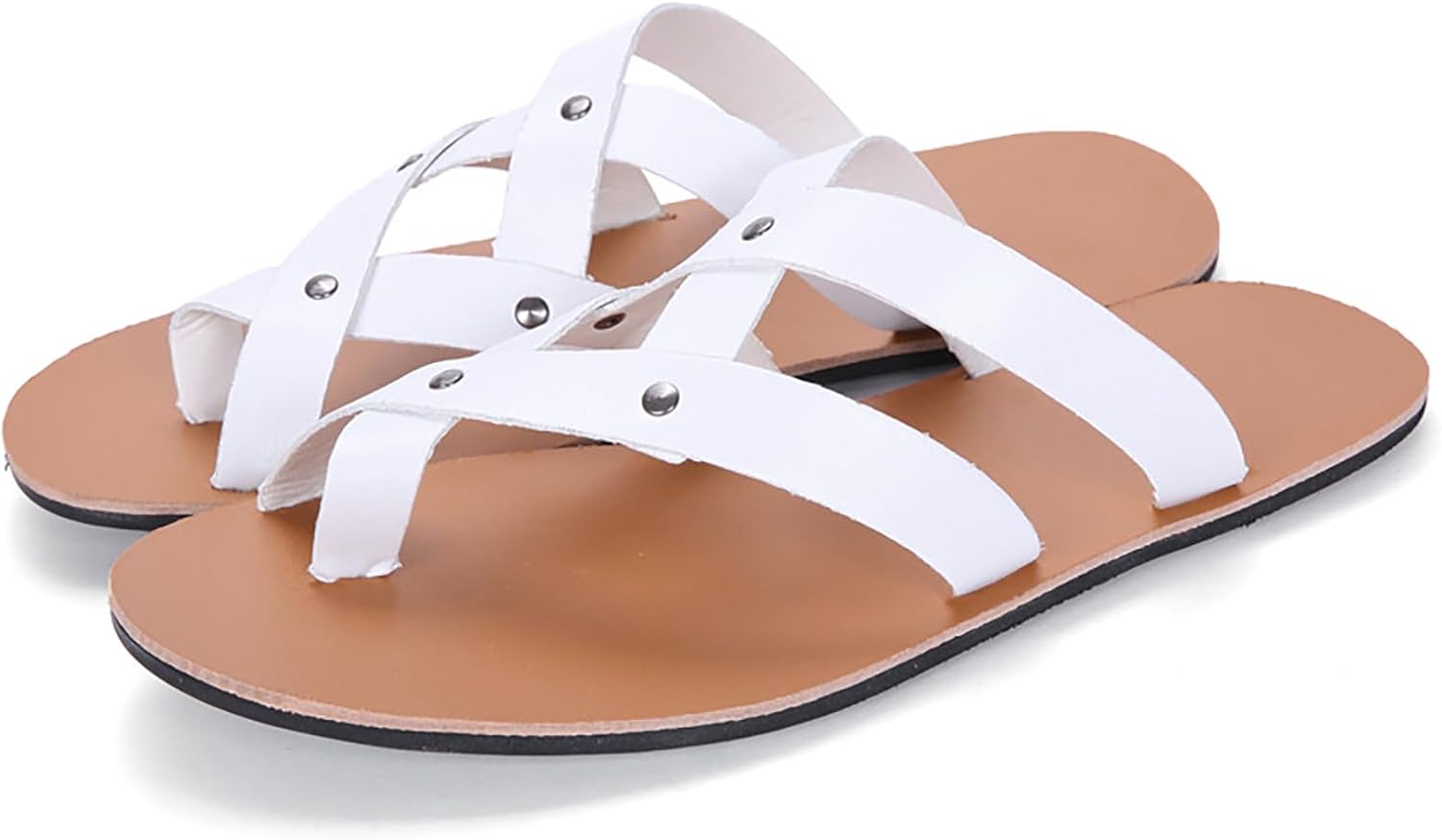 Мужские сандалии из кожи с заклепками, перекрестными ремешками, открытым носком, плоские шлепанцы, летняя мода, слипоны с петлей для пальца, шлепанцы-вьетнамки, повседневные, удобные, противоскользящие, для прогулок по пляжу Rynkoma, белый
Мужские сандалии из кожи с заклепками, перекрестными ремешками, открытым носком, плоские шлепанцы, летняя мода, слипоны с петлей для пальца, шлепанцы-вьетнамки, повседневные, удобные, противоскользящие, для прогулок по пляжу Rynkoma, белый