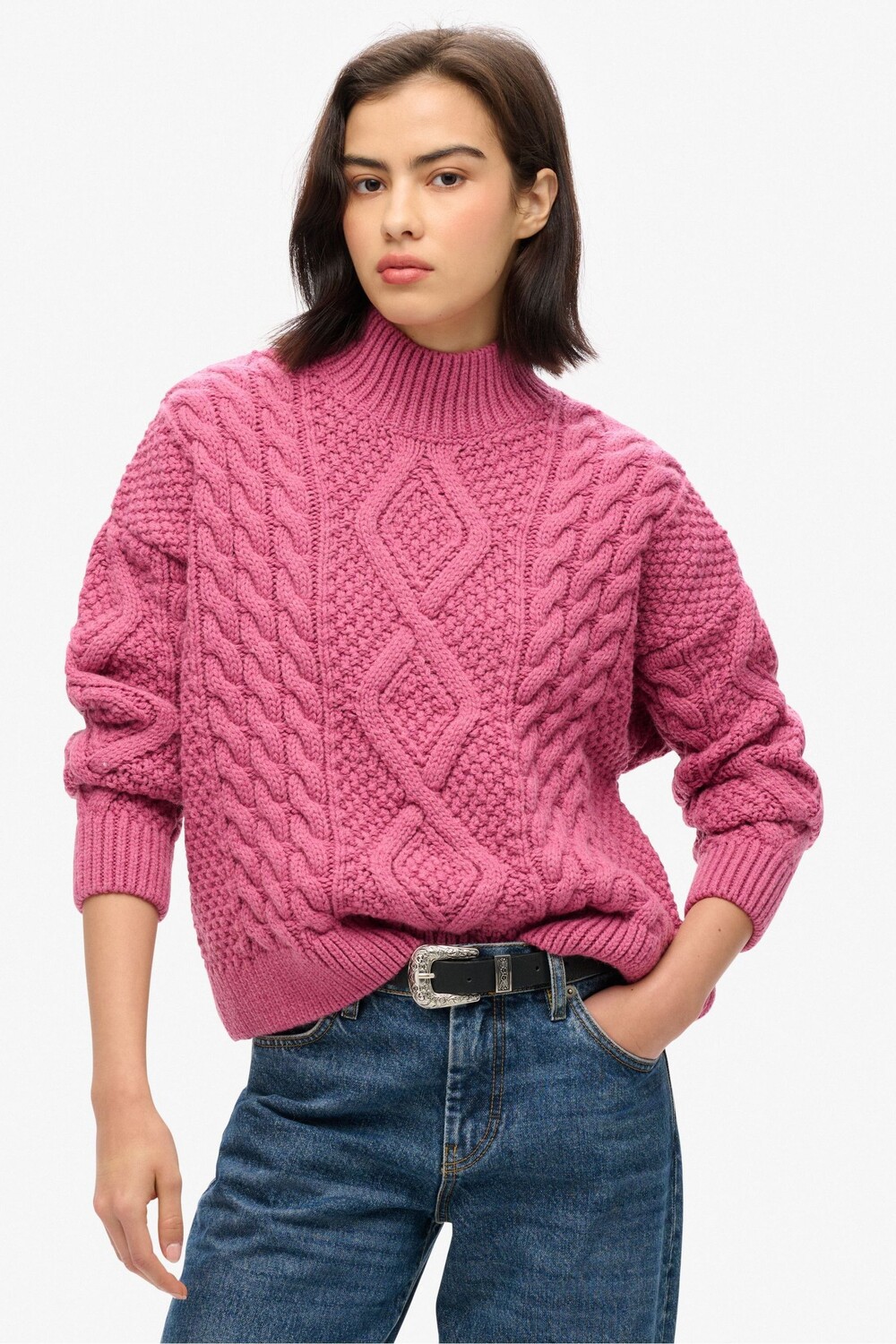 Джемпер поло с арановой вязкой Superdry, розовый
Джемпер поло с арановой вязкой Superdry, розовый