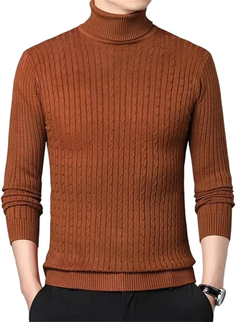 Мужской вязаный свитер-водолазка в полоску для осени и зимы
Мужской вязаный свитер-водолазка в полоску для осени и зимы