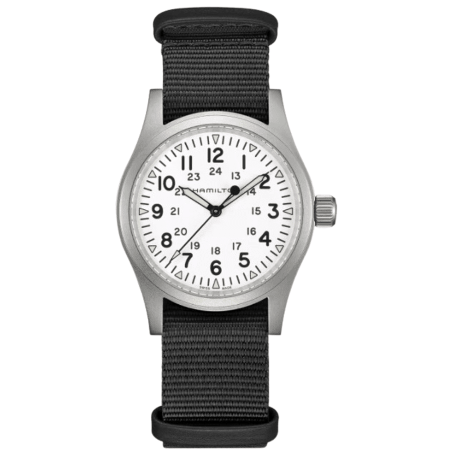 Hamilton Khaki Field механические часы с ручным заводом и белым циферблатом на тканевом ремешке мужские H69439910
Hamilton Khaki Field механические часы с ручным заводом и белым циферблатом на тканевом ремешке мужские H69439910