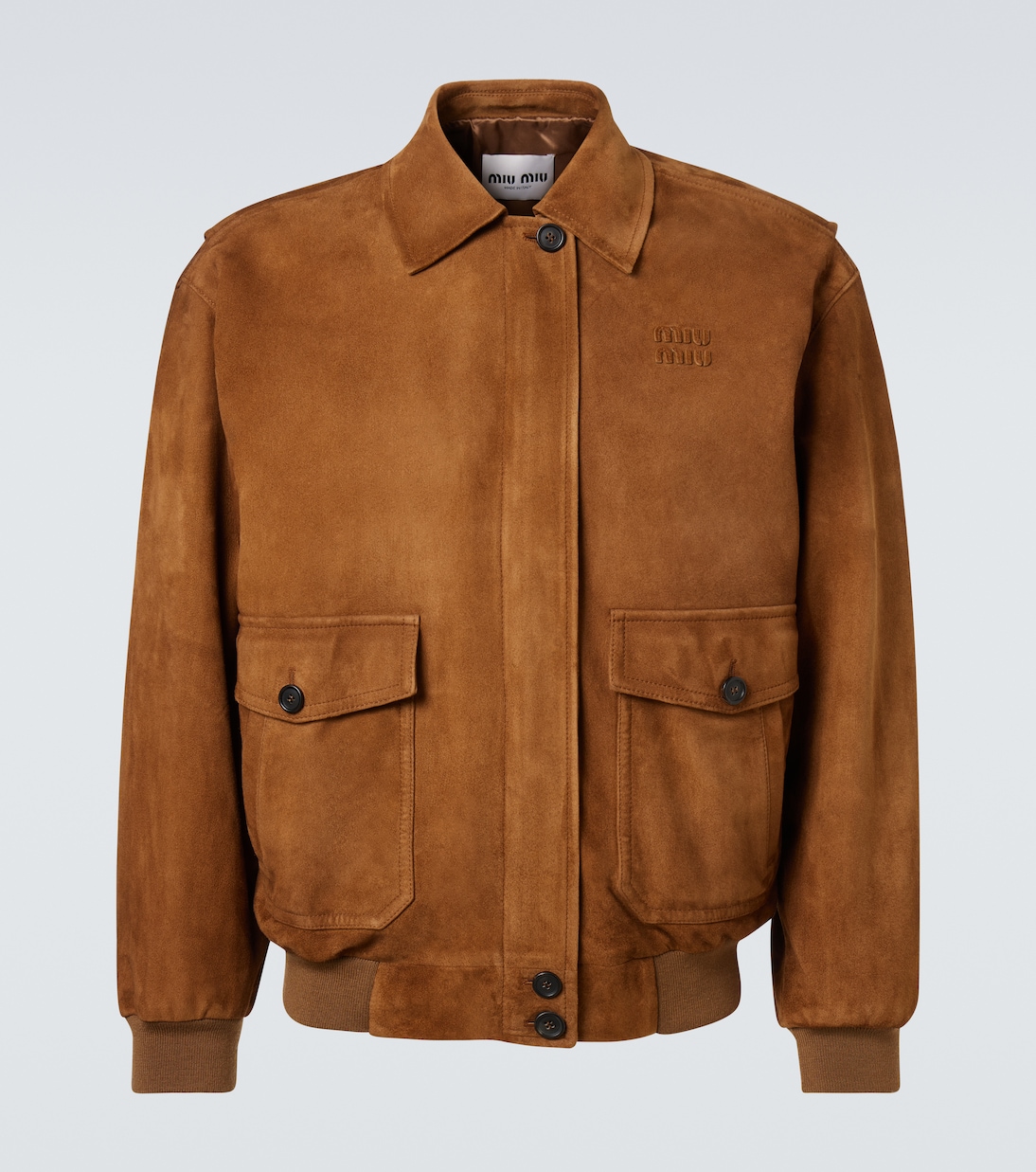 Тисненая замшевая блузон Miu Miu, Cannella
Тисненая замшевая блузон Miu Miu, Cannella