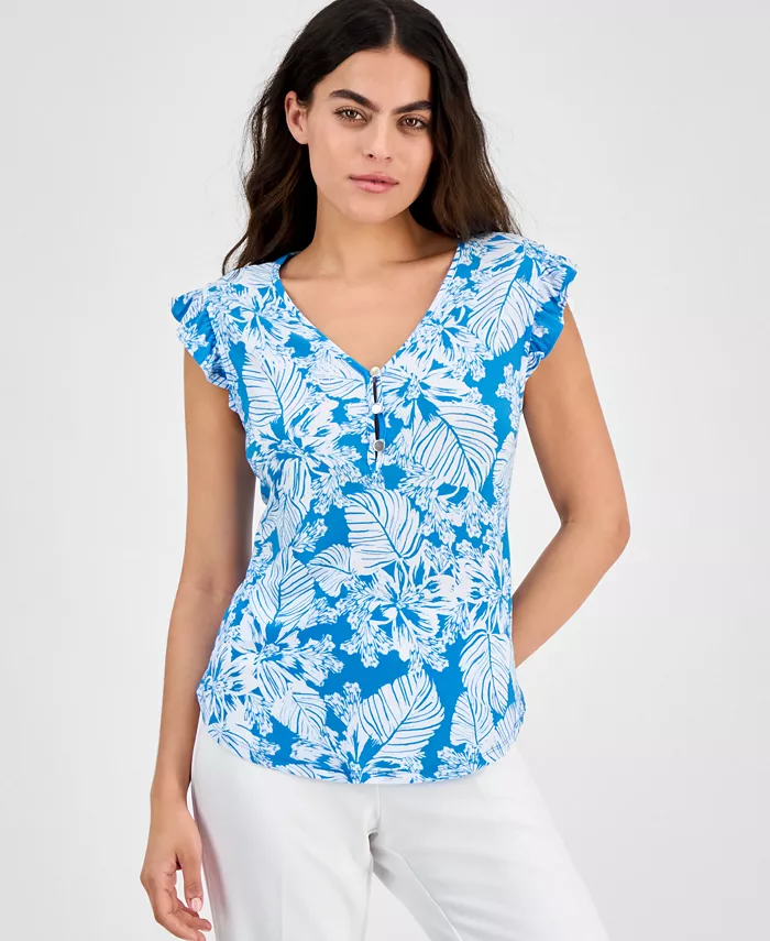 Блузка с V-образным вырезом и рукавами-рюшами, принтованная, для миниатюрных AK Anne Klein, синий
Блузка с V-образным вырезом и рукавами-рюшами, принтованная, для миниатюрных AK Anne Klein, синий