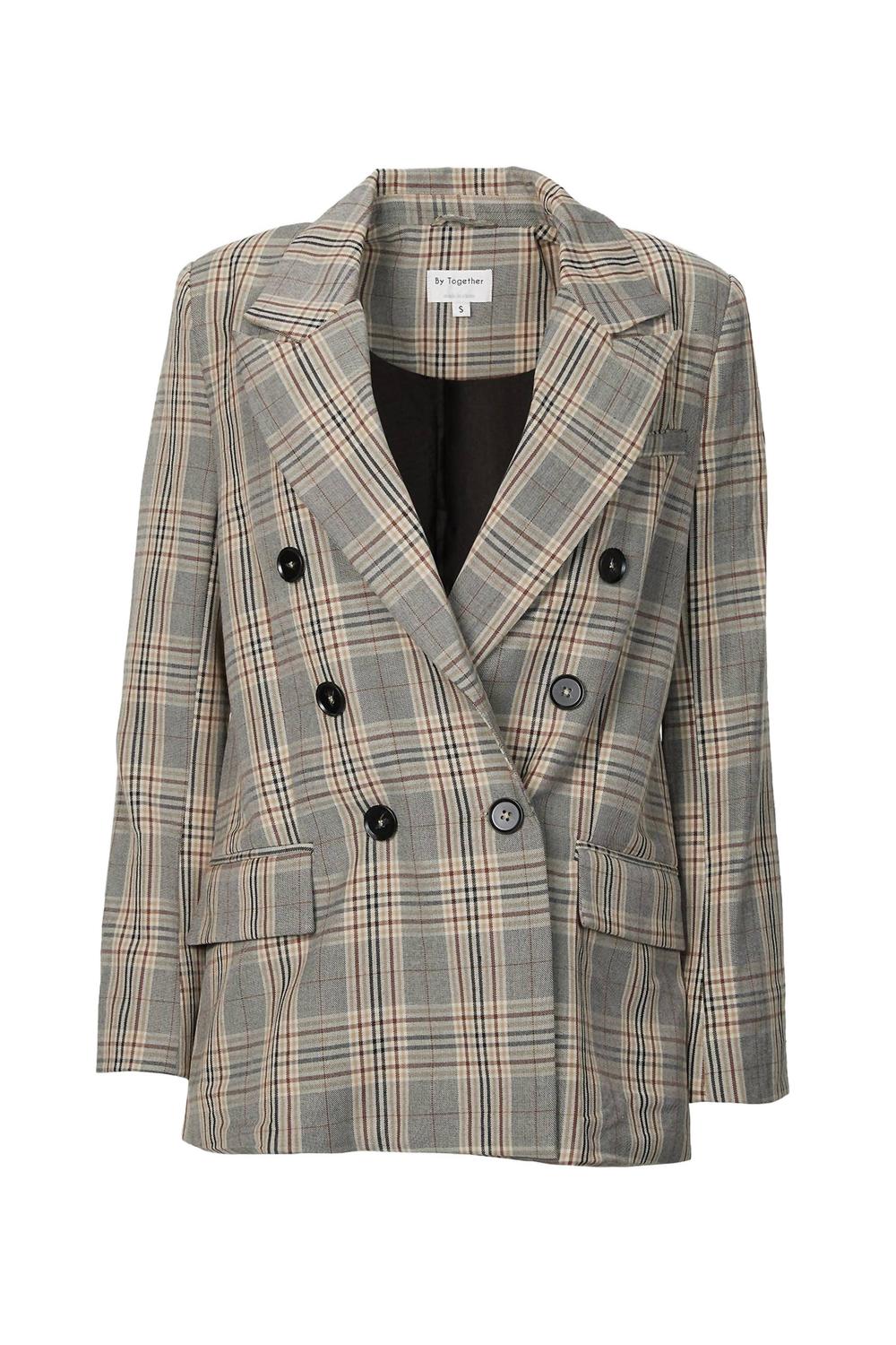 Двубортный пиджак в коричневую клетку By Together
Двубортный пиджак в коричневую клетку By Together