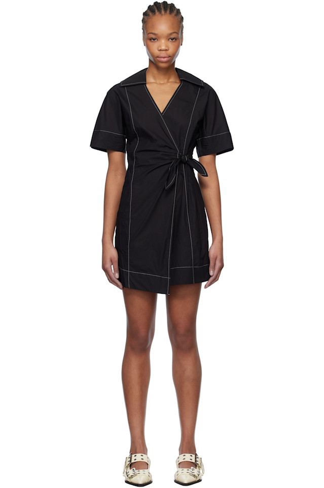 Хлопковый поплиновый мини-сарафан с запахом Ganni, черный
Хлопковый поплиновый мини-сарафан с запахом Ganni, черный