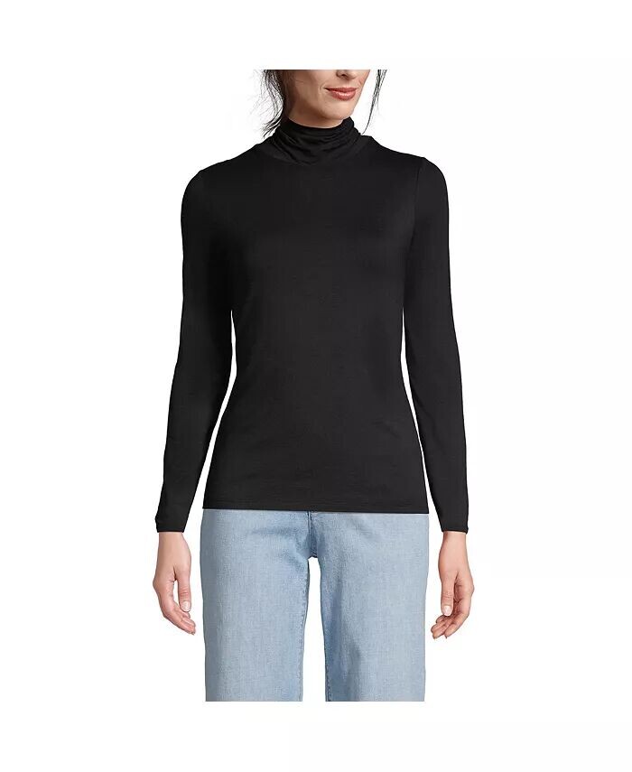 Женская высокая легкая водолазка из джерси с длинными рукавами и высоким воротником Lands' End, черный 
Женская высокая легкая водолазка из джерси с длинными рукавами и высоким воротником Lands' End, черный