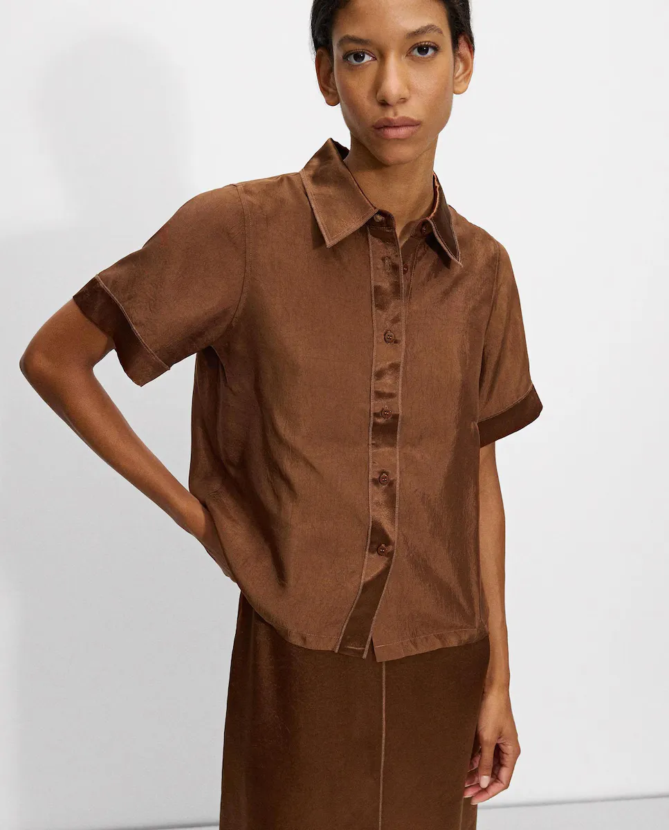 Женская атласная рубашка с коротким рукавом Parfois, коричневый
Женская атласная рубашка с коротким рукавом Parfois, коричневый