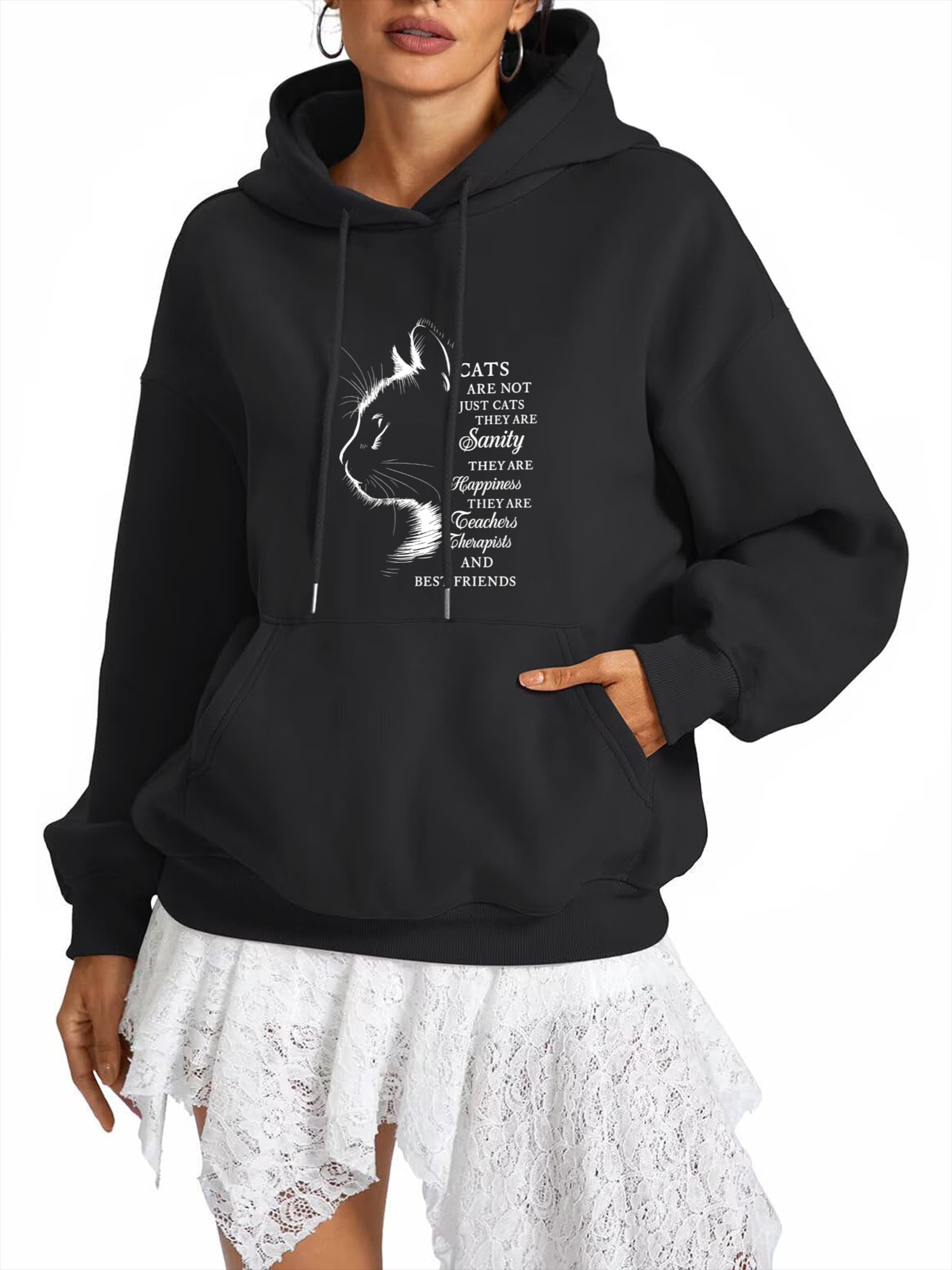 GORHEY Толстовка 'Women's Casual Fleece Hoodie with Cat Graphic Print & Large Pockets' в черном цвете
GORHEY Толстовка 'Women's Casual Fleece Hoodie with Cat Graphic Print & Large Pockets' в черном цвете