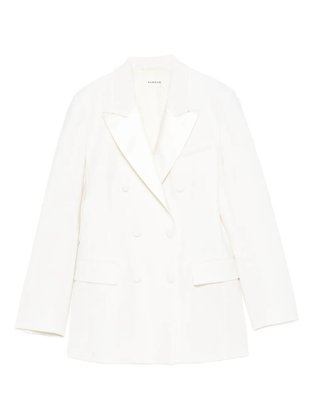 Двубортный блейзер с заостренными лацканами P.A.R.O.S.H., белый 
Двубортный блейзер с заостренными лацканами P.A.R.O.S.H., белый