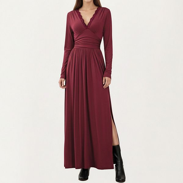 Женское платье макси с v-образным вырезом, длинным рукавом, кружевными деталями и разрезом сбоку для элегантного силуэта Anna-Kaci, Burgundy
Женское платье макси с v-образным вырезом, длинным рукавом, кружевными деталями и разрезом сбоку для элегантного силуэта Anna-Kaci, Burgundy